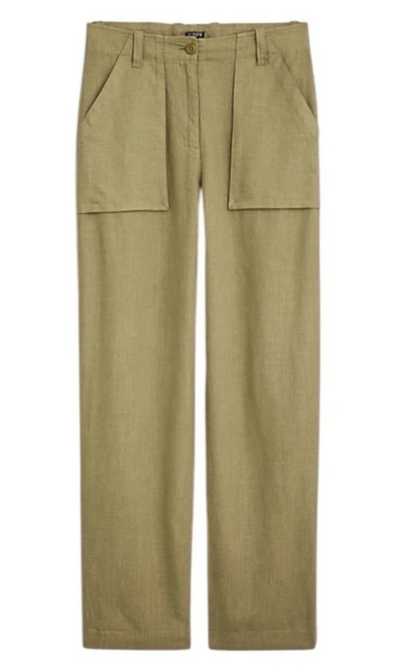 J.Crew Tan Linen-Tencel High Rise Wide Leg Cargo Pants 14 Coastal Quiet Luxury